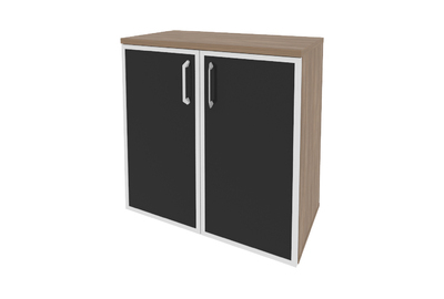 Шкаф низкий широкий (2 низких фасада стекло лакобель в раме) O.ST-3.2R white/ black
