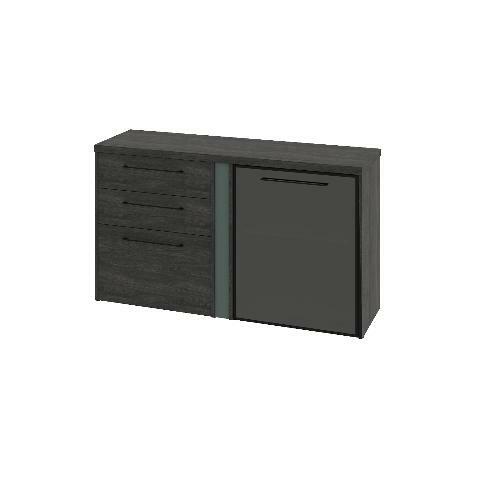 Тумба двухсекционная с дверью стеклянной в профиле правой и 3 ящиками G-681.02R