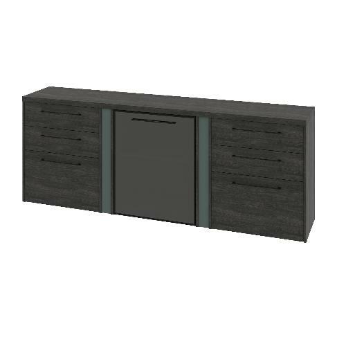 Тумба трехсекционная с дверью стеклянной в профиле левой и 6 ящиками G-691.04L